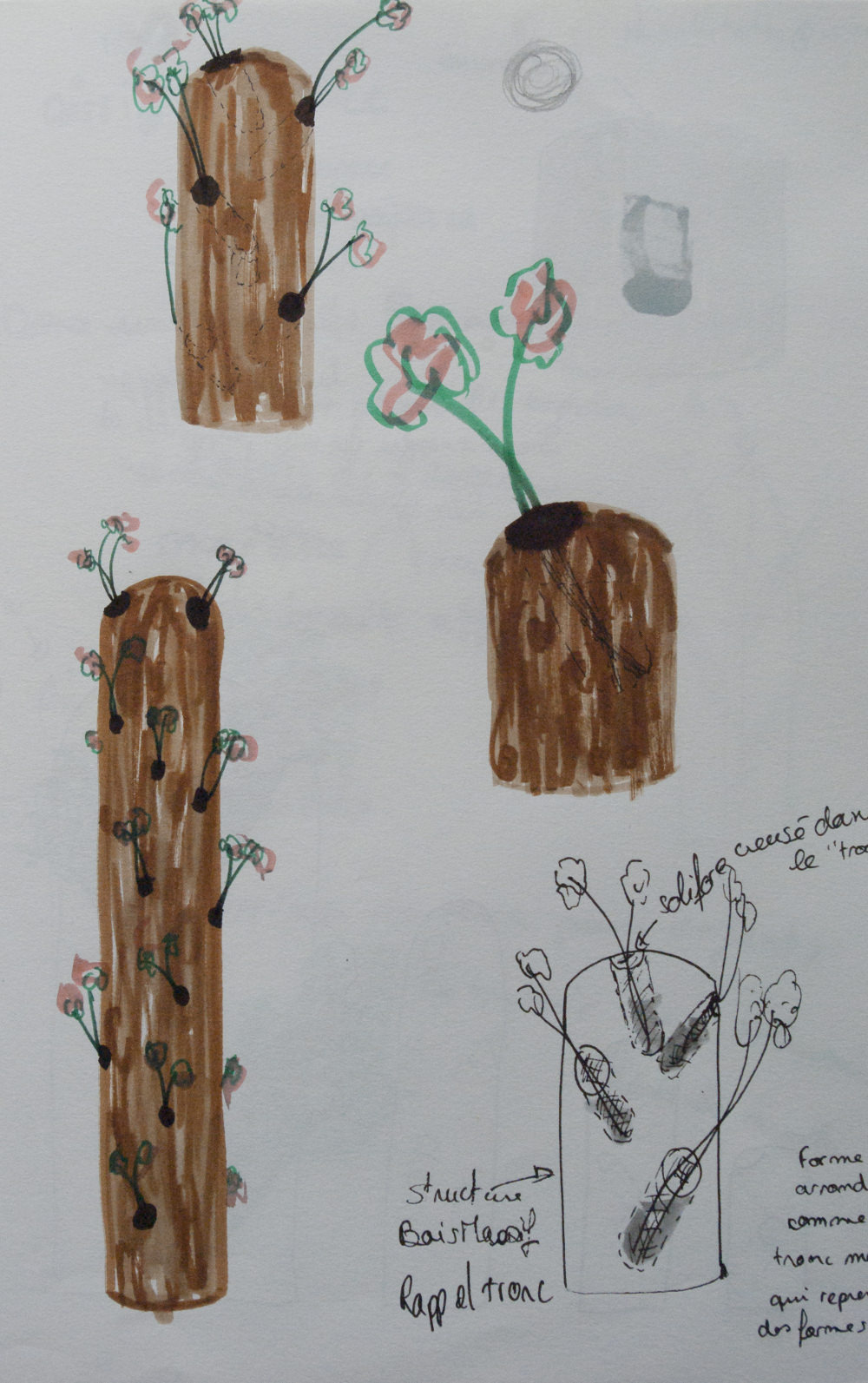 Croquis - Projet étudiant : Trunk vase en bois par Solène Hérault