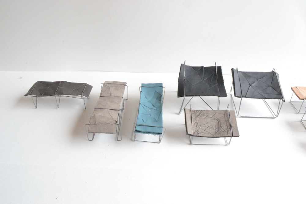 Maquette - PARDI banc design cuir néoprène par Sarah Blin